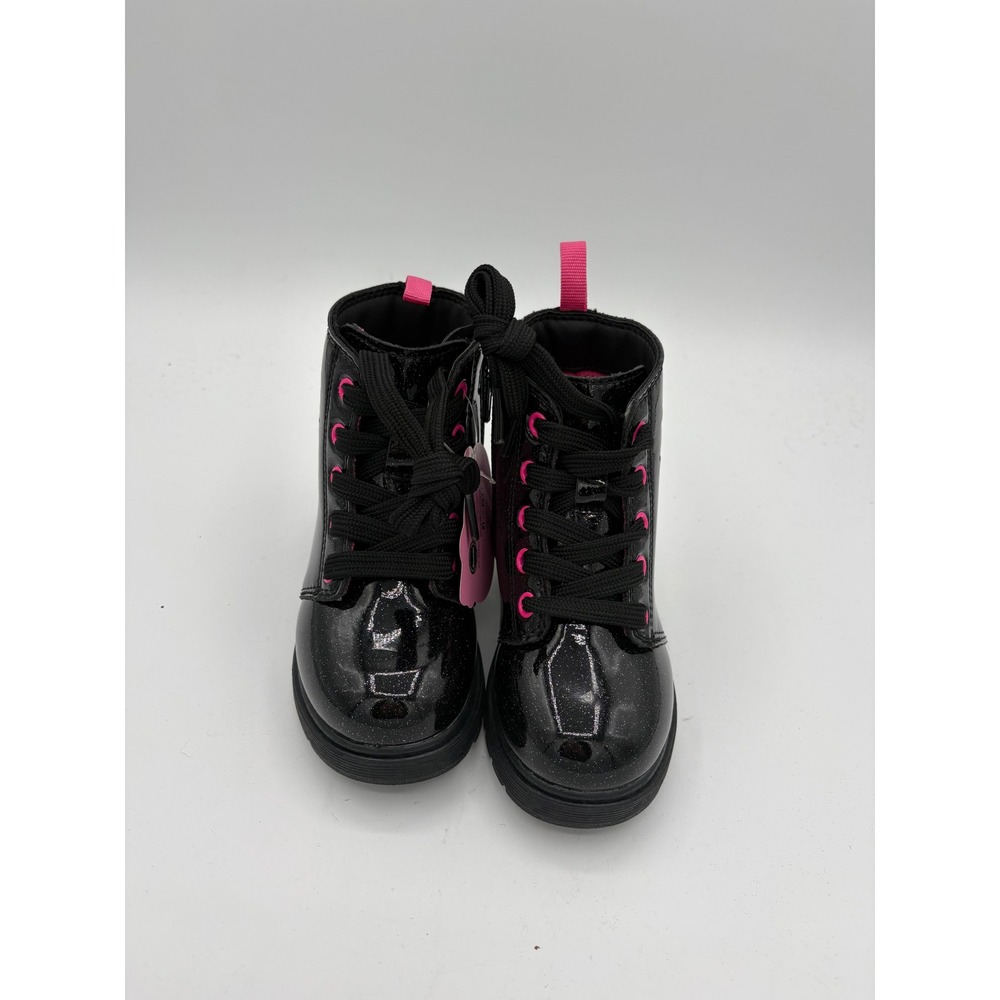 Hello Kitty Kids Black Glitter Combat Boots Pink Accents Size 8 TBNWS008JNA